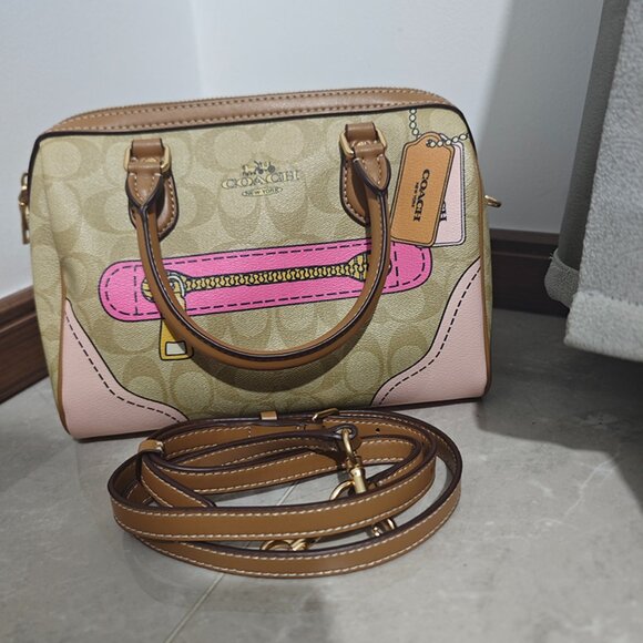 Coach Handbags - Coach Signature Canvas Twill Print Khaki Satchel